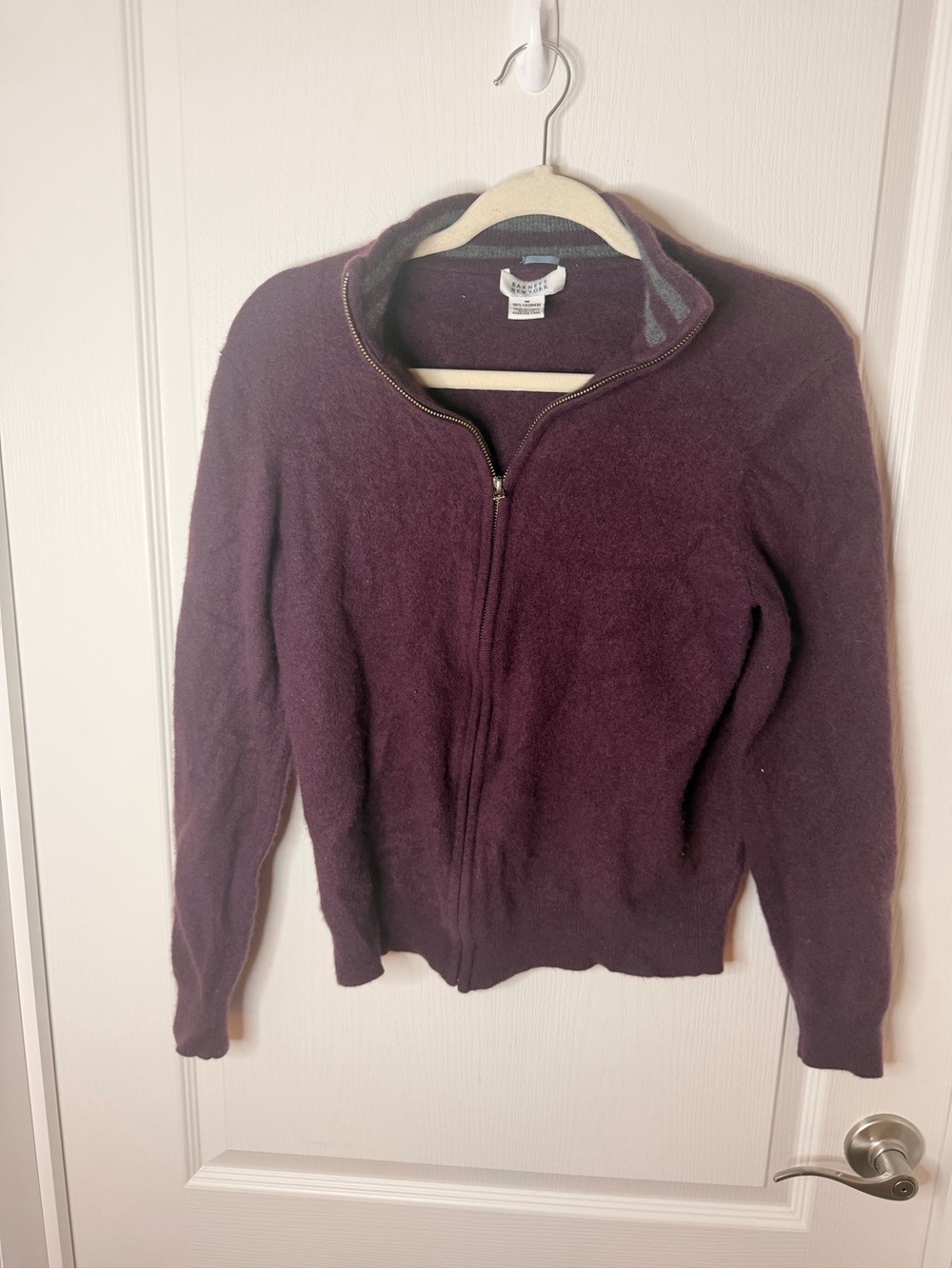 Barneys New York Deep Plum Full-Zip Cashmere Cardigan